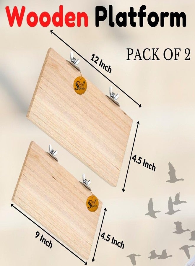 Sage Square Wooden Stand Platform Made of Natural Wood Combo of Two (9 * 4.5 & 12 * 4.5 inches) Rectangle Shaped Perch Stand, Cage Accessories, Gym, Playful Toy, Suitable for Birds, Parrots, Budgies - Image 2